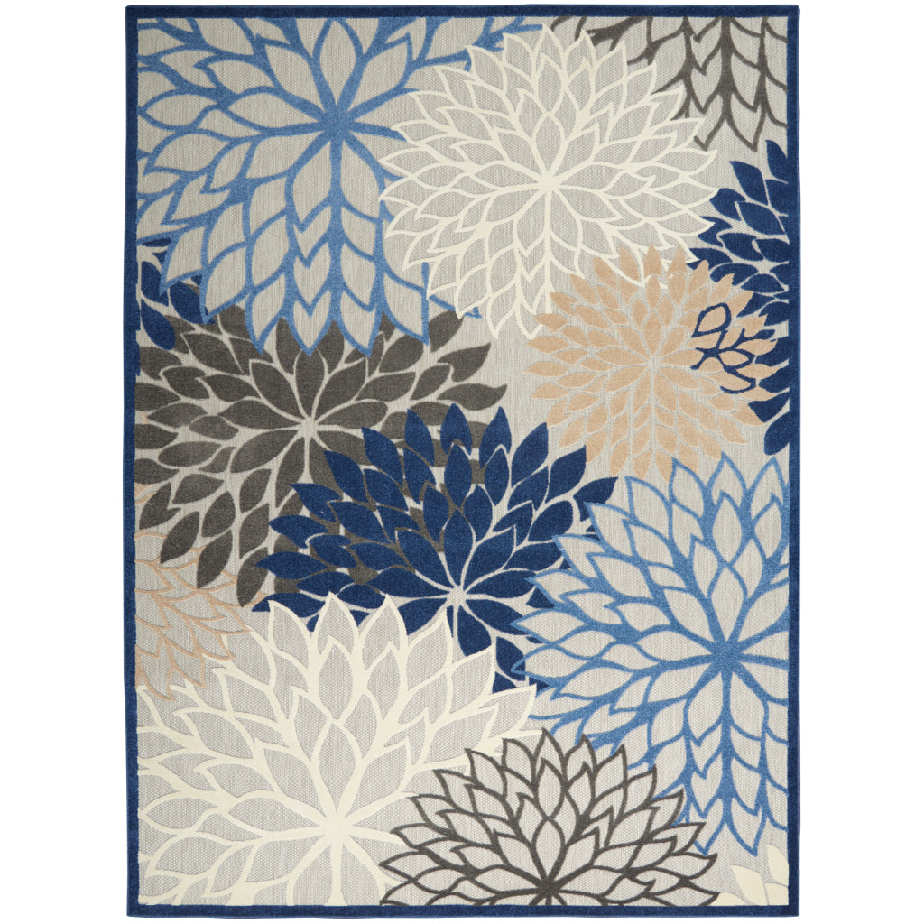 Nourison Home Aloha ALH05 Machine Made Multicolor Rectangle Area Rug - Stain Resistant Indoor & Outdoor Low Pile Rug with Blue Floral Design-