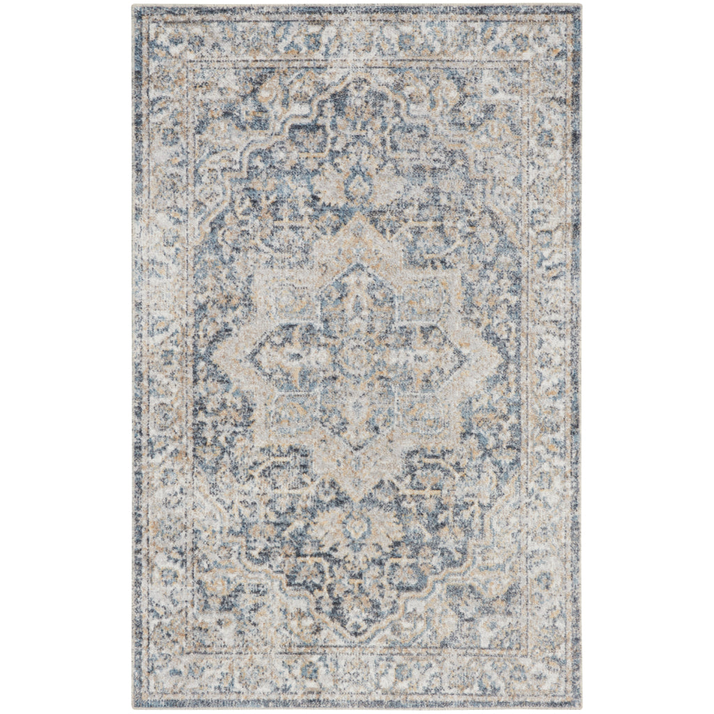 Nourison Home Astra ASW12 Rectangle Multicolor Machine Washable Rug - Power Loomed Persian Rug with Faded Gray-Blue Floral Design-