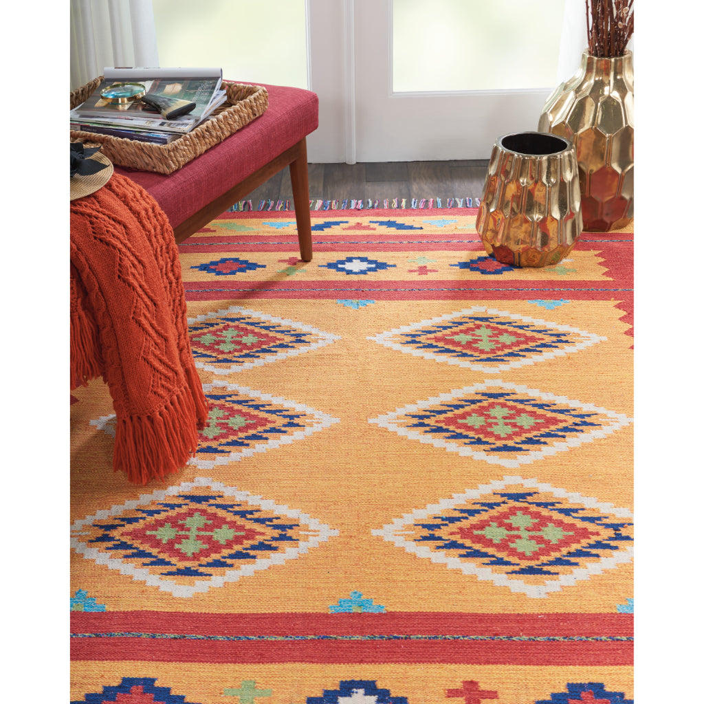 Nourison Home Baja BAJ02 Handmade Multicolor Rectangle Area Rug - Reversible Indoor Southwestern Rug with Yellow &amp; Red Background