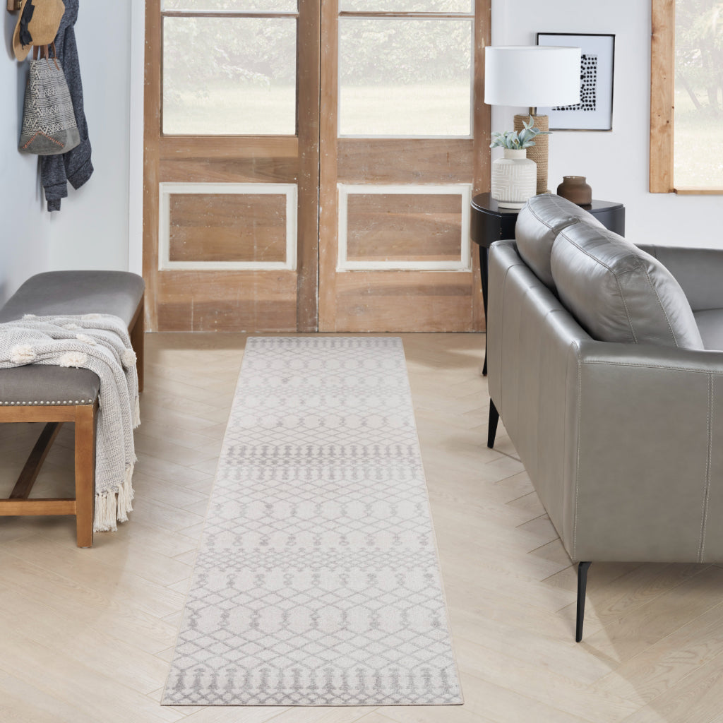 Nourison Home Astra ASW10 Light Gray Machine Washable Power Loomed Runner - Elegant Indoor Bohemian Runner