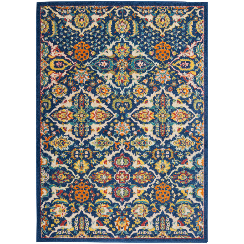 Nourison Home Allur ALR03 Power Loomed Multicolor Rectangle Area Rug - Indoor Low Pile Bohemian Style Rug in Dark Blue Background-