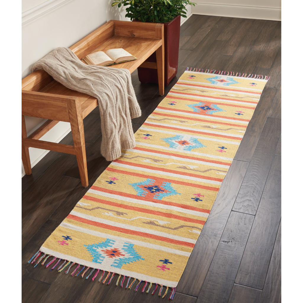 Nourison Home Baja BAJ03 Handmade Multicolor Runner - Reversible Indoor Runner with Yellow Background
