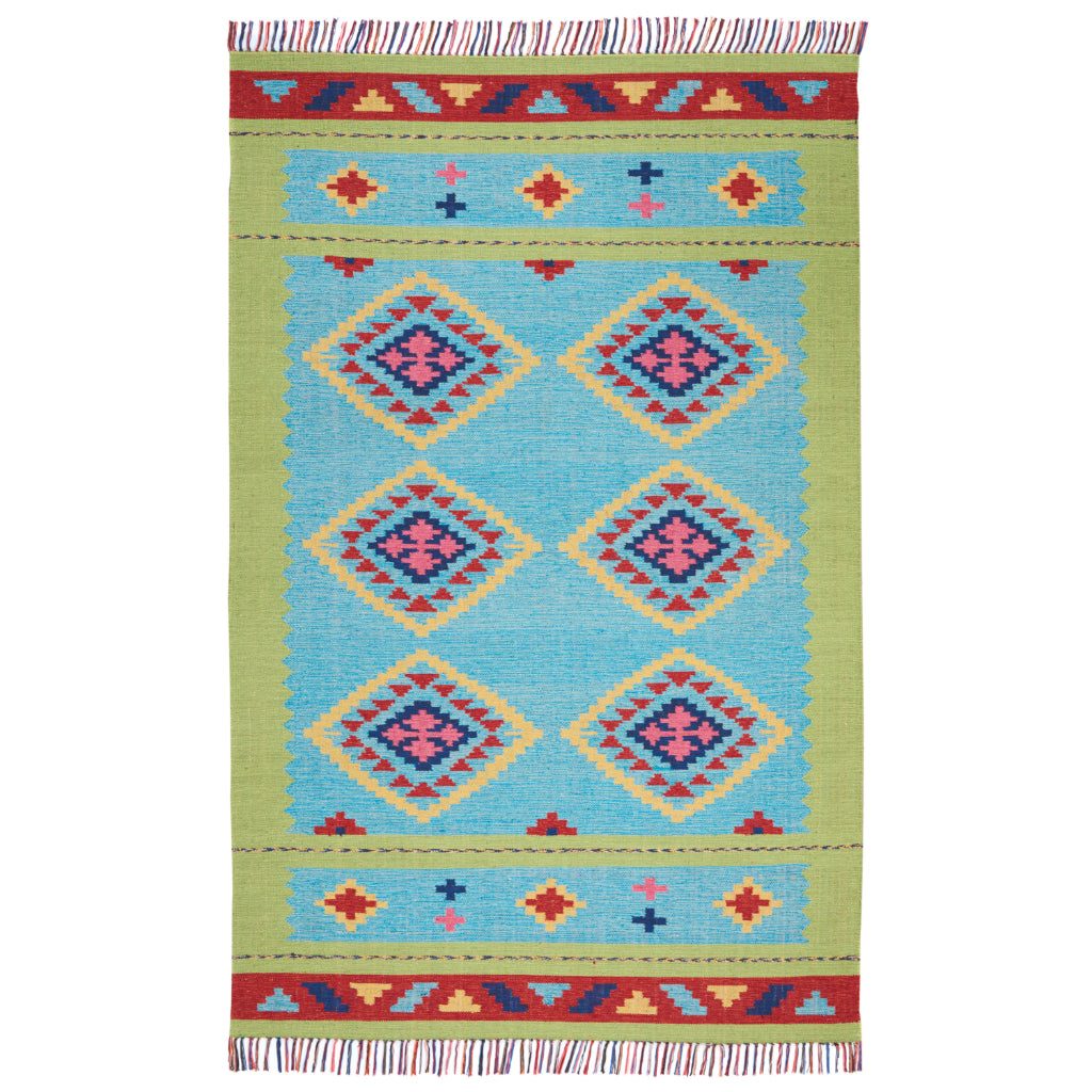 Nourison Home Baja BAJ02 Handmade Multicolor Rectangle Area Rug - Reversible Indoor Southwestern Rug with Blue &amp; Green Background