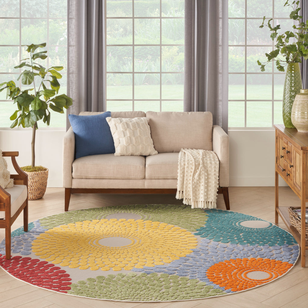 Nourison Home Aloha ALH29 Machine Made Multicolor Round Area Rug - Stain Resistant Indoor/Outdoor Rug with Colorful Circle Pattern-