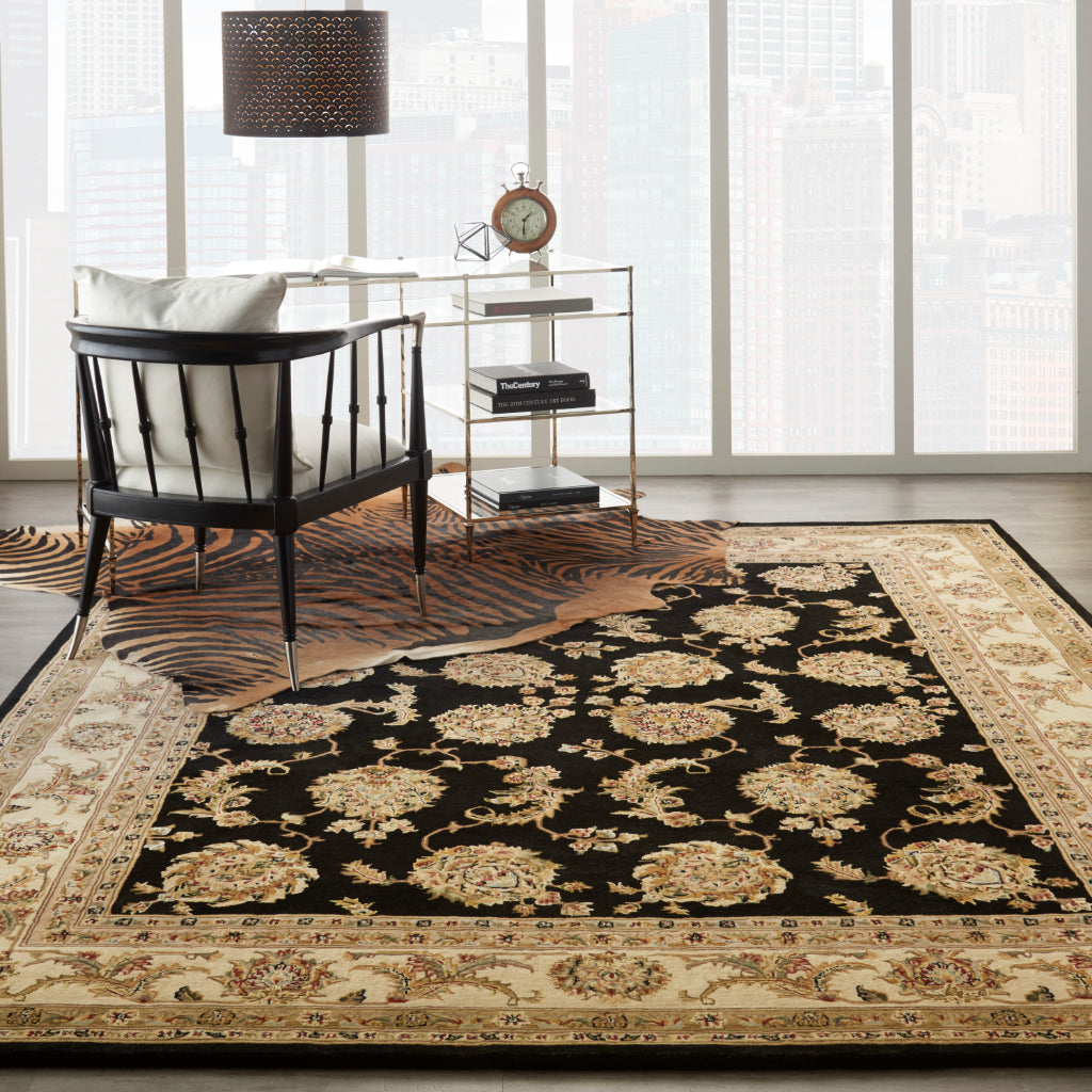 Nourison Home Nourison 2000 Multicolor 2022 Indoor Rectangle Area Rug - Elegant Wool &amp; Silk Floral Rug with Black Background