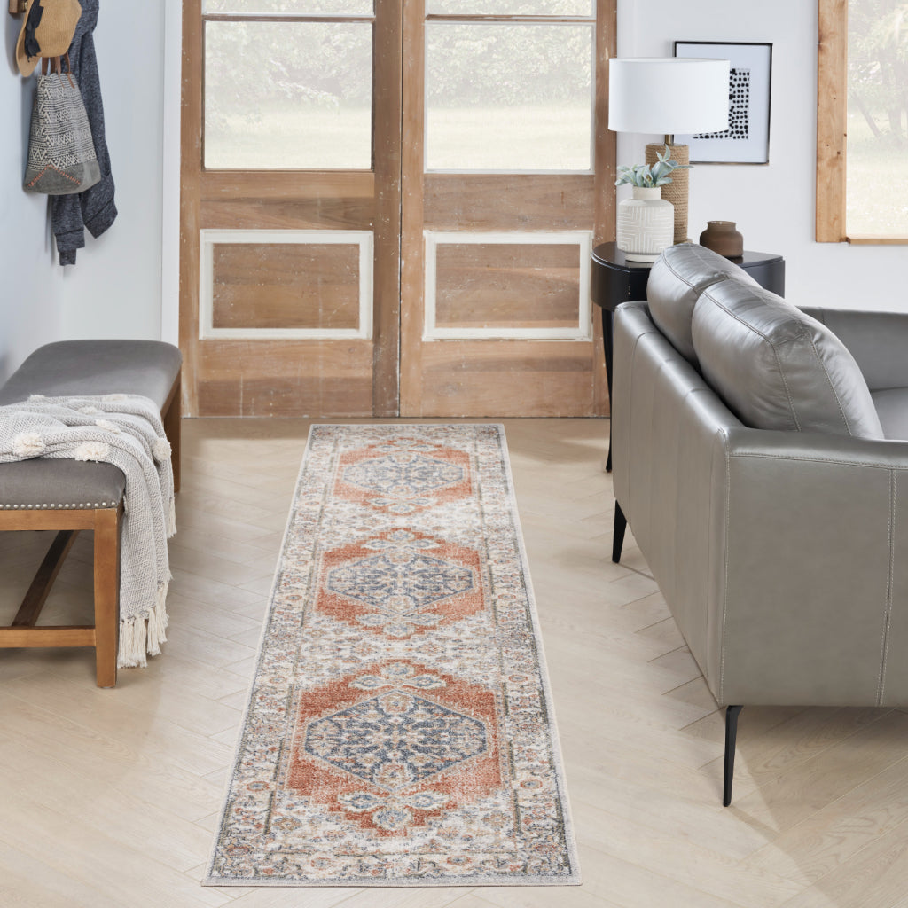 Nourison Home Astra ASW11 Multicolor Machine Washable Indoor Runner - Power Loomed Persian Runner with Faded Gray Medallion Pattern-