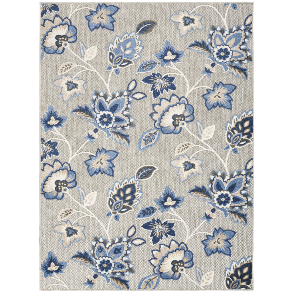 Nourison Home Aloha ALH31 Machine Made Multicolor Rectangle Area Rug - Stain Resistant Indoor & Outdoor Low Pile Rug with Blue-Gray Floral Design-