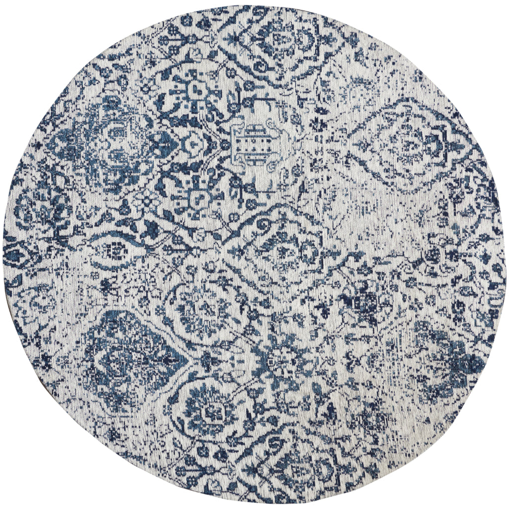 Nourison Home Damask DAS06 Blue Round Indoor Area Rug - Power Loomed Low Pile Rug
