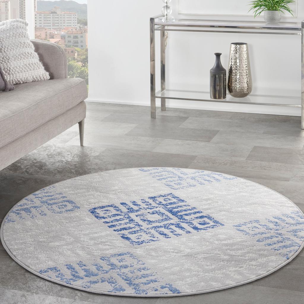 Nourison Home Whimsicle WHS18 Grey Blue Indoor Round Area Rug - Bohemian Power Loomed Machine Made Low Pile