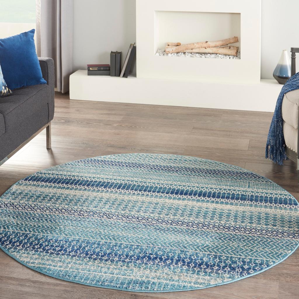 Nourison Home Passion PSN26 Navy Blue Indoor Round Area Rug - Bohemian Power Loomed Machine Made Medium Pile