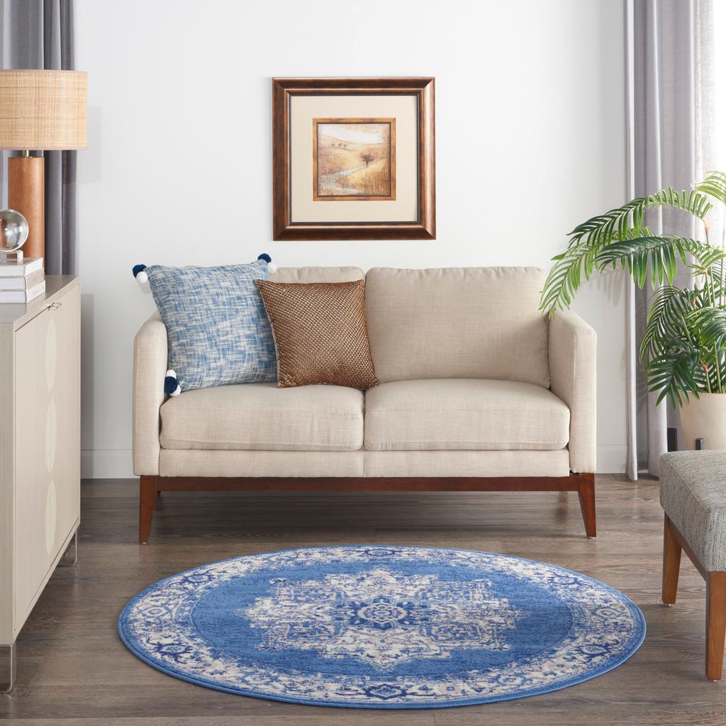 Nourison Home Whimsicle WHS03 Navy Indoor Round Area Rug - Farmhouse Power Loomed Machine Made Low Pile