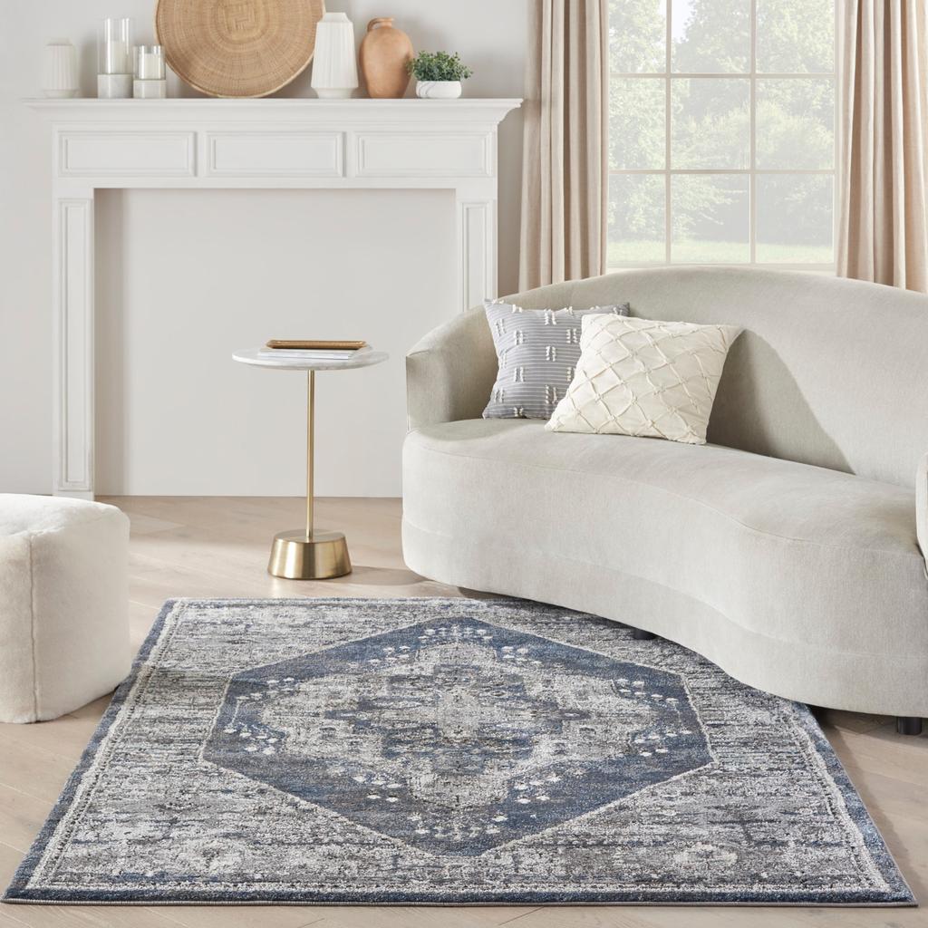 Nourison Home American Manor AMR02 Blue Indoor Rectangle Area Rug - Farmhouse Power Loomed Machine Made Medium Pile