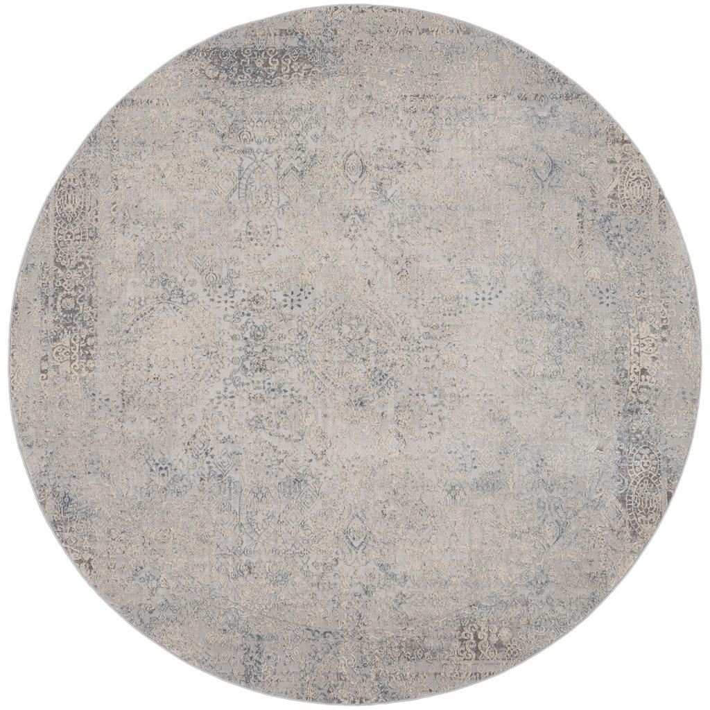 Nourison Home Rustic Textures RUS09 Ivory Light Blue Indoor Round Area Rug - Vintage Power Loomed Machine Made Medium Pile