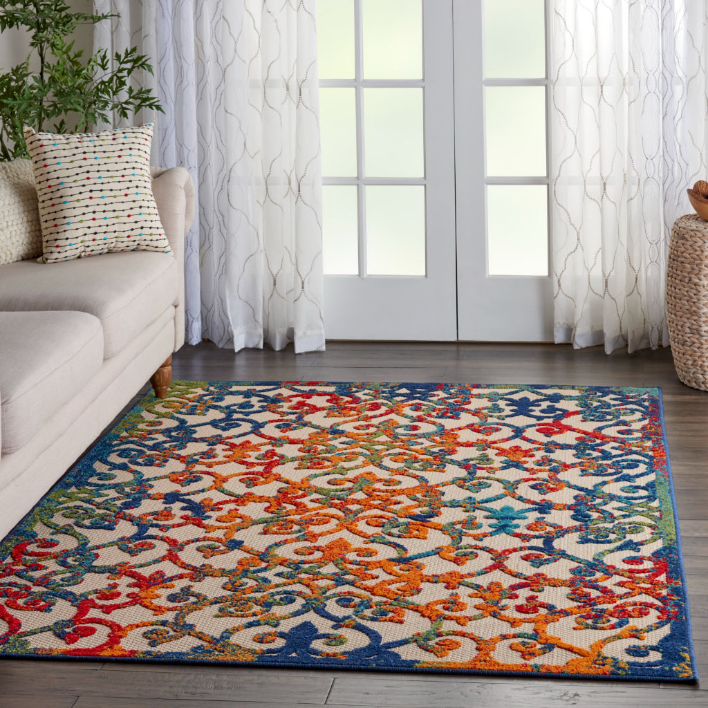 Nourison Home Aloha ALH21 Machine Made Multicolor Rectangle Area Rug - Stain Resistant Indoor &amp; Outdoor Low Pile Rug