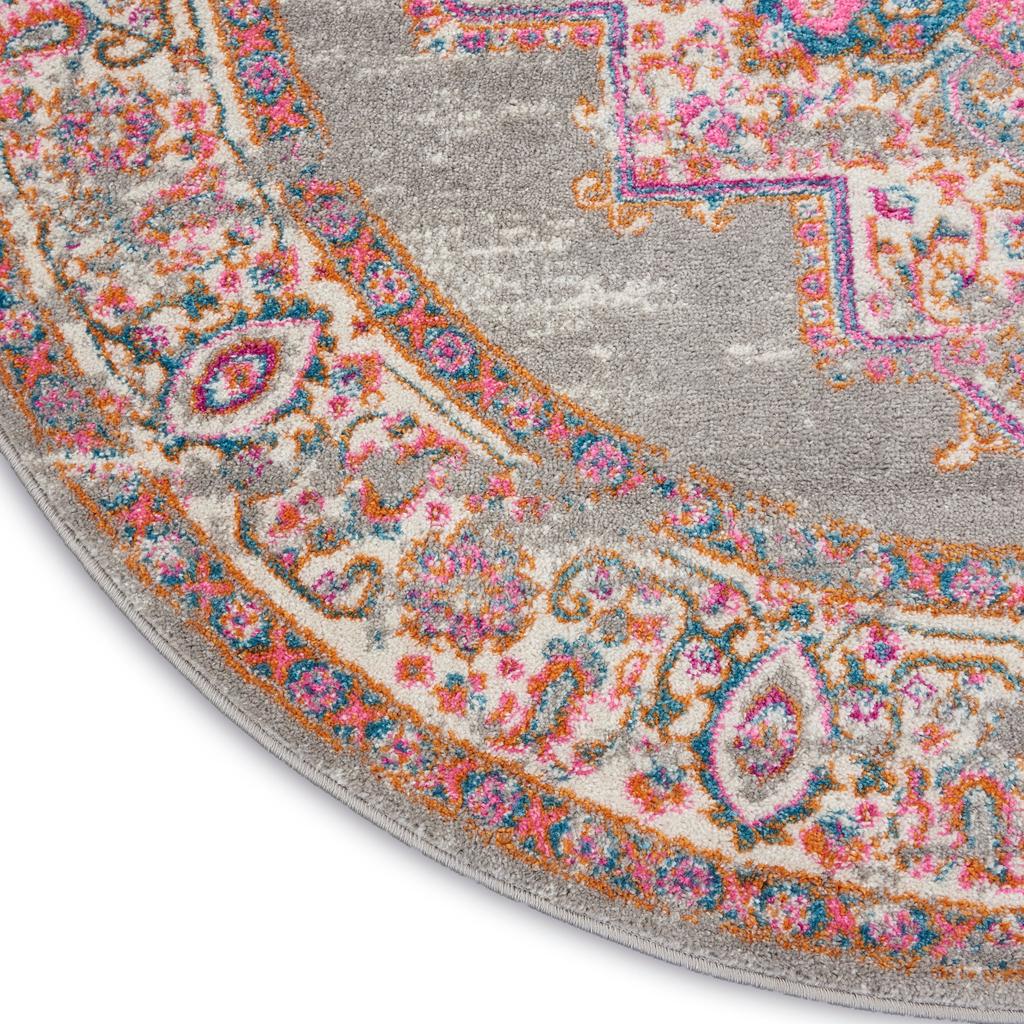 Nourison Home Passion PSN03 Grey Indoor Round Area Rug - Bohemian Power Loomed Machine Made Medium Pile