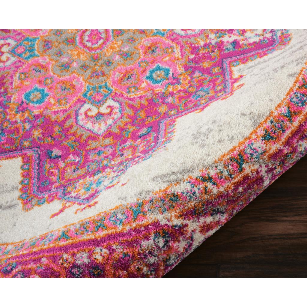 Nourison Home Passion PSN03 Pink and White Ivory/Fuchsia Indoor Round Area Rug - Bohemian Power Loomed Machine Made Medium Pile