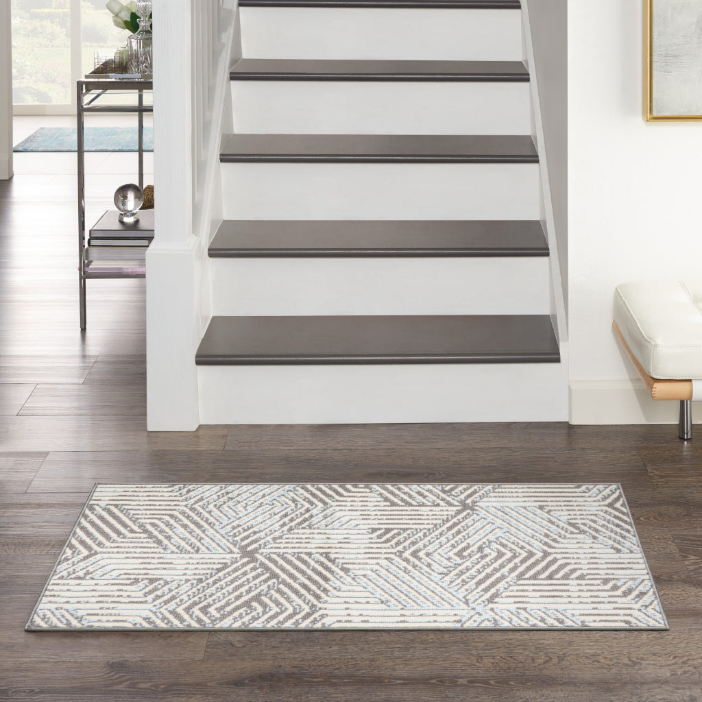 Nourison Home Grafix GRF39 Gray Indoor Rectangle Area Rug - Medium Pile Modern Geometric Rug-