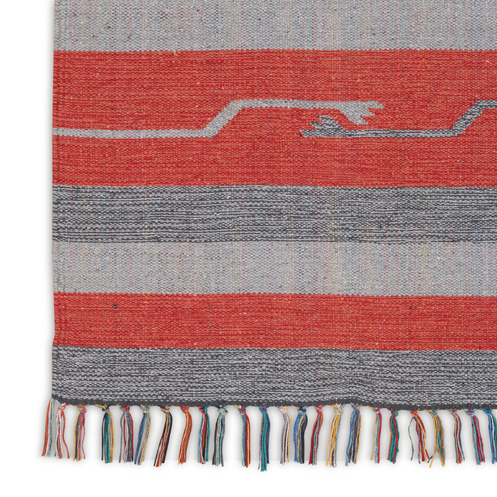 Nourison Home Baja BAJ01 Handmade Multicolor Rectangle Area Rug - Reversible Indoor Rug with Gray &amp; Red Stripes