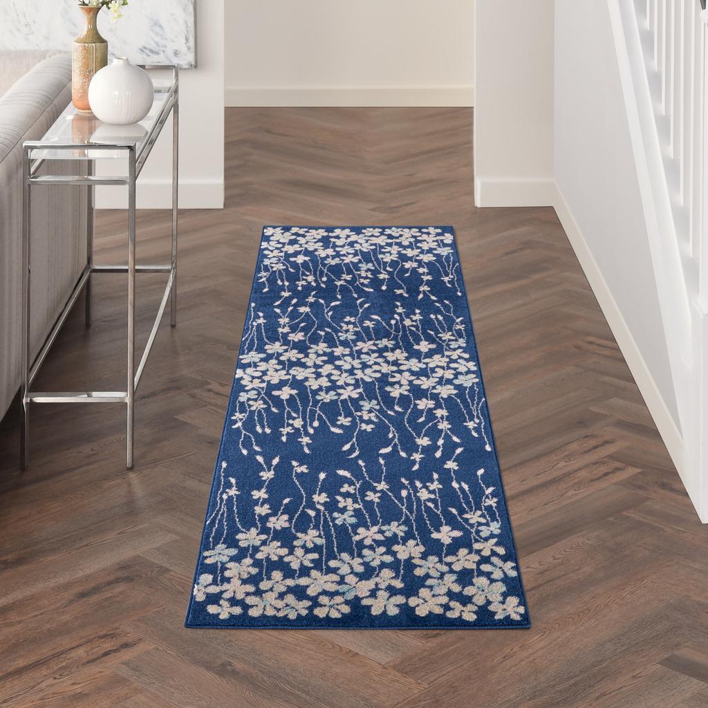 Nourison Home Tranquil TRA04 Navy Blue Navy Indoor Runner - Contemporary Power Loomed Machine Made Medium Pile