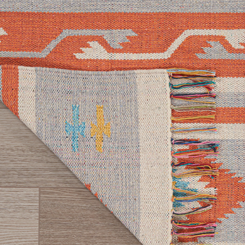 Nourison Home Baja BAJ03 Handmade Multicolor Runner - Reversible Indoor Runner with Gray &amp; Orange Stripes