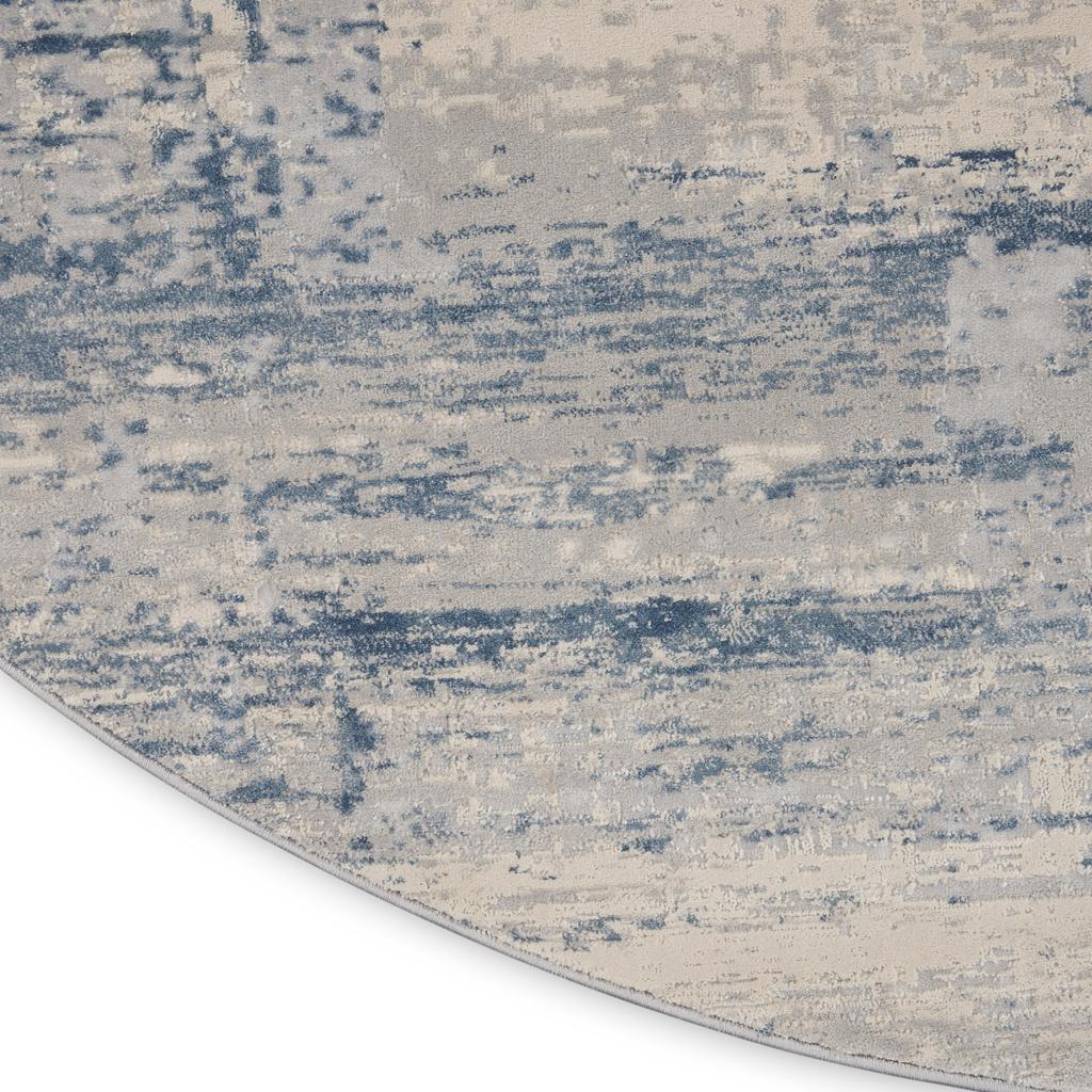 Nourison Home Rustic Textures RUS10 Ivory Blue Indoor Round Area Rug - Modern Power Loomed Machine Made Medium Pile