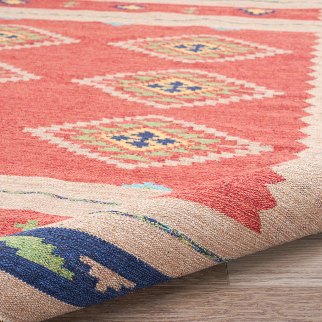 Nourison Home Baja BAJ02 Handmade Multicolor Rectangle Area Rug - Reversible Indoor Southwestern Rug with Red & Beige Background-