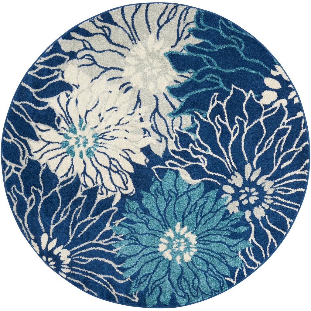 Nourison Home Passion PSN17 Navy Ivory Indoor Round Area Rug - Contemporary Power Loomed Machine Made Medium Pile
