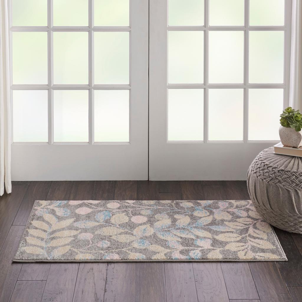 Nourison Home Tranquil TRA03 Grey Beige Indoor Rectangle Area Rug - Farmhouse Power Loomed Machine Made Medium Pile