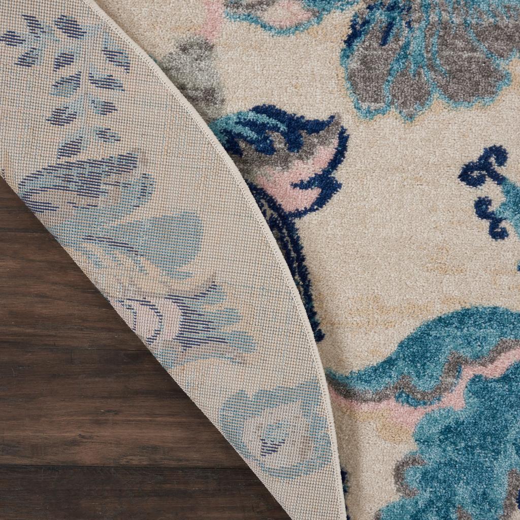 Nourison Home Tranquil TRA02 Ivory Light Blue Ivory/Light Blue Indoor Round Area Rug - Farmhouse Power Loomed Machine Made Medium Pile