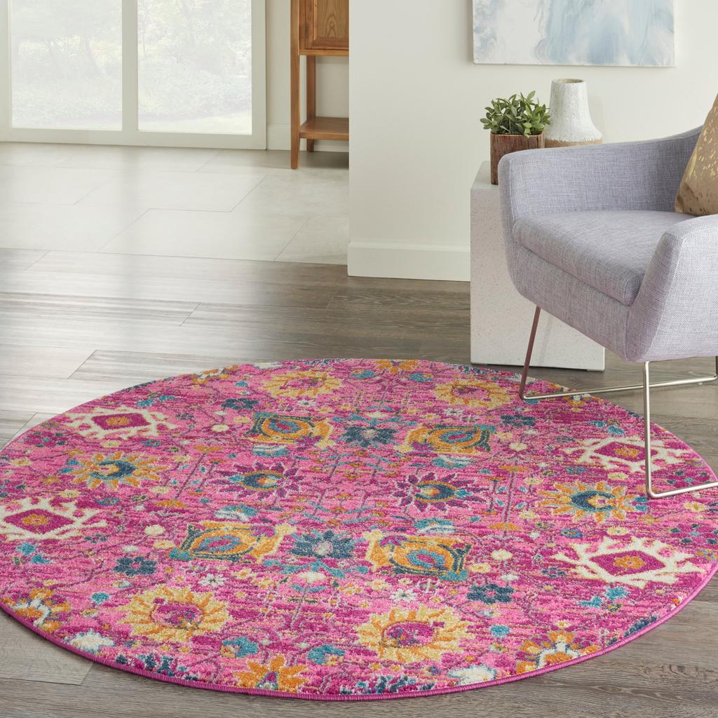 Nourison Home Passion PSN01 Pink Fuchsia Indoor Round Area Rug - Bohemian Power Loomed Machine Made Medium Pile
