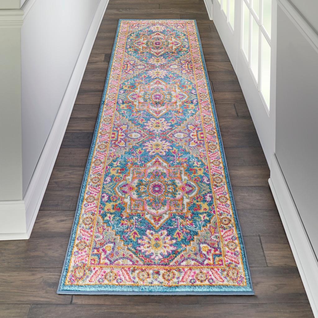 Nourison Home Passion PSN20 Teal Multicolor Indoor Runner - Bohemian Power Loomed Machine Made Medium Pile