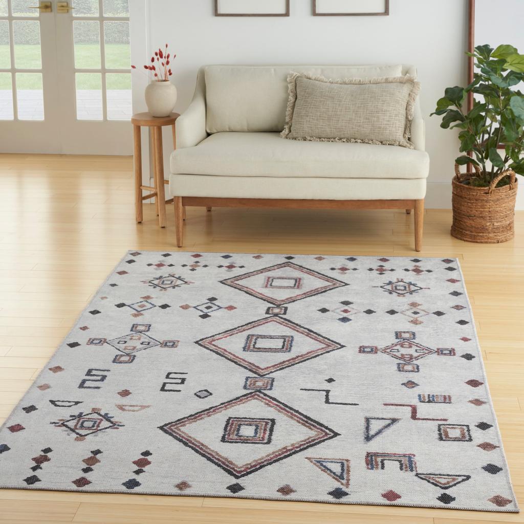 Nourison Home New Concept Washables SR108 Ivory Multicolor Indoor Rectangle Area Rug - Bohemian Machine Woven Machine Made Low Pile