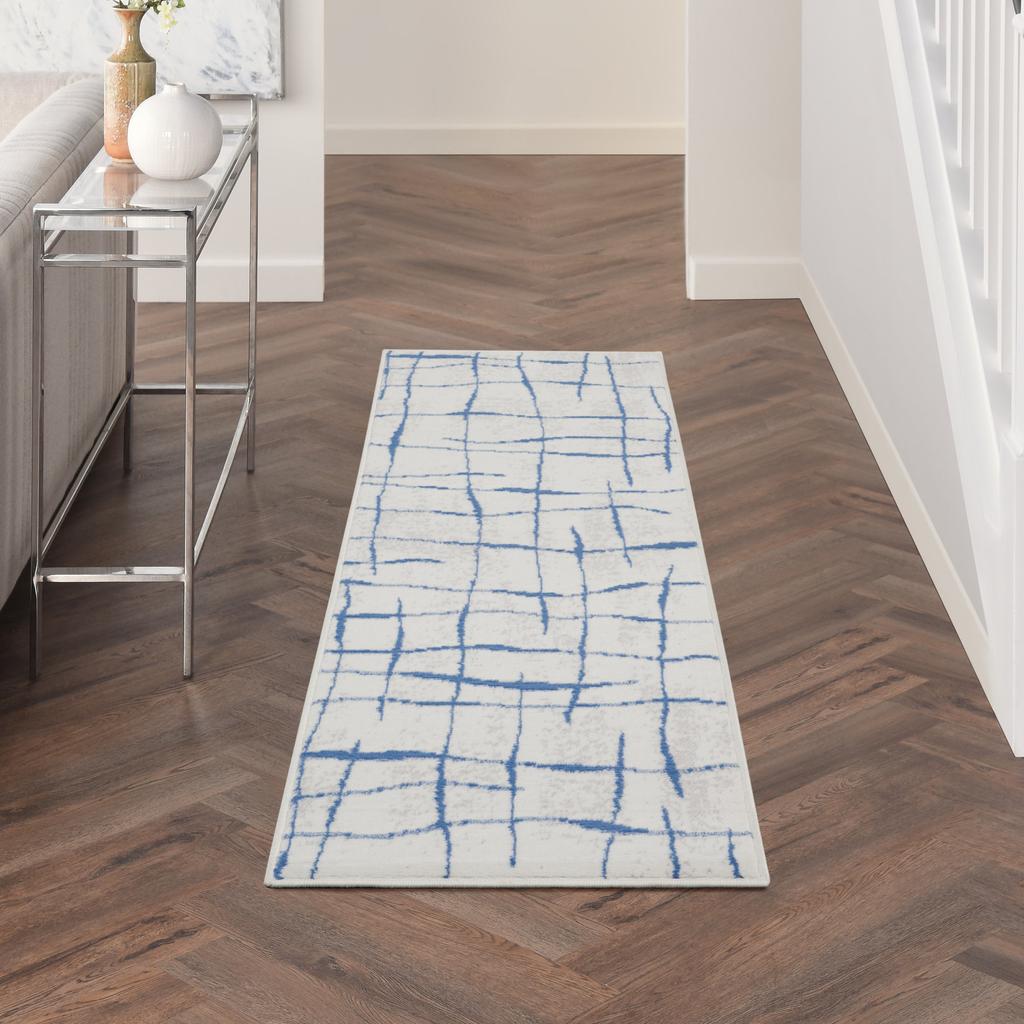 Nourison Home Whimsicle WHS09 Ivory Blue Indoor Runner - Modern Power Loomed Machine Made Low Pile