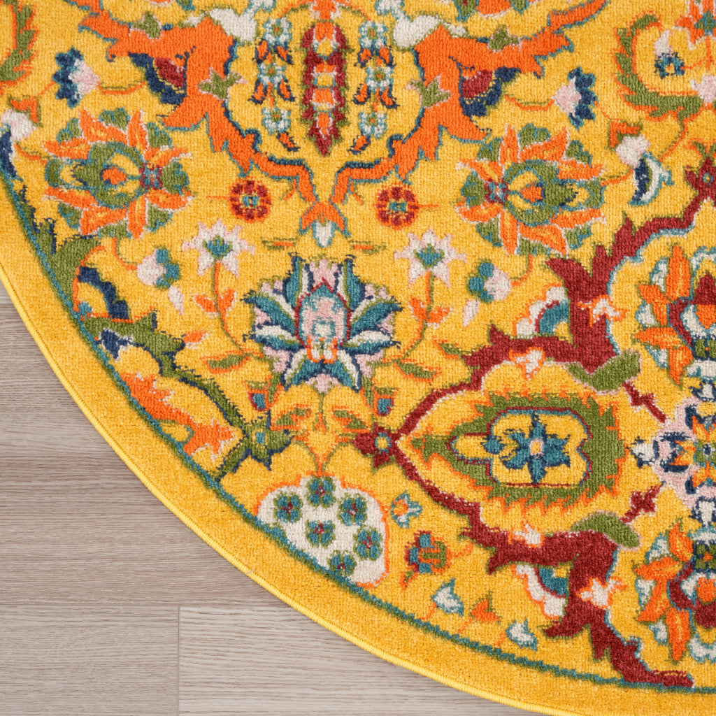 Nourison Home Allur ALR03 Power Loomed Multicolor Round Area Rug - Indoor Low Pile Bohemian Style in Yellow Background-