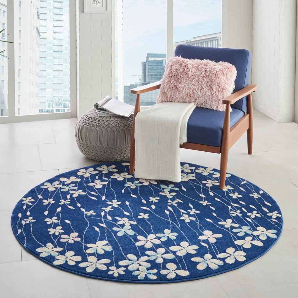 Nourison Home Tranquil TRA04 Navy Blue Navy Indoor Round Area Rug - Contemporary Power Loomed Machine Made Medium Pile