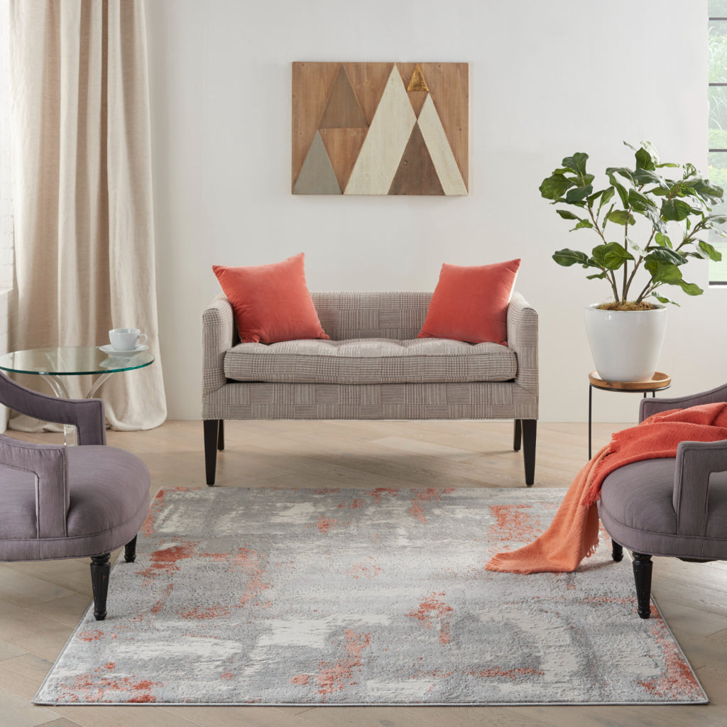 Nourison Home Elation ETN06 Multicolor Indoor Rectangle Area Rug - Power Loomed Low Pile Living Room Rug with Gray & Red Abstract Design-