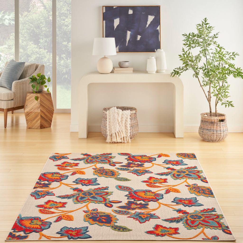 Nourison Home Aloha ALH31 Machine Made Multicolor Rectangle Area Rug - Stain Resistant Indoor & Outdoor Low Pile Rug with Colorful Floral Design-