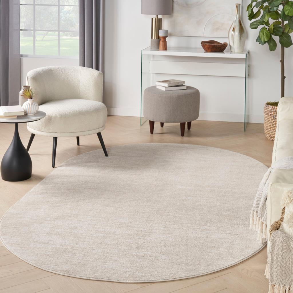 Nourison Home Nourison Essentials NRE01 Ivory Beige Indoor/Outdoor Oval Area Rug - Outdoor Power Loomed Machine Made Low Pile
