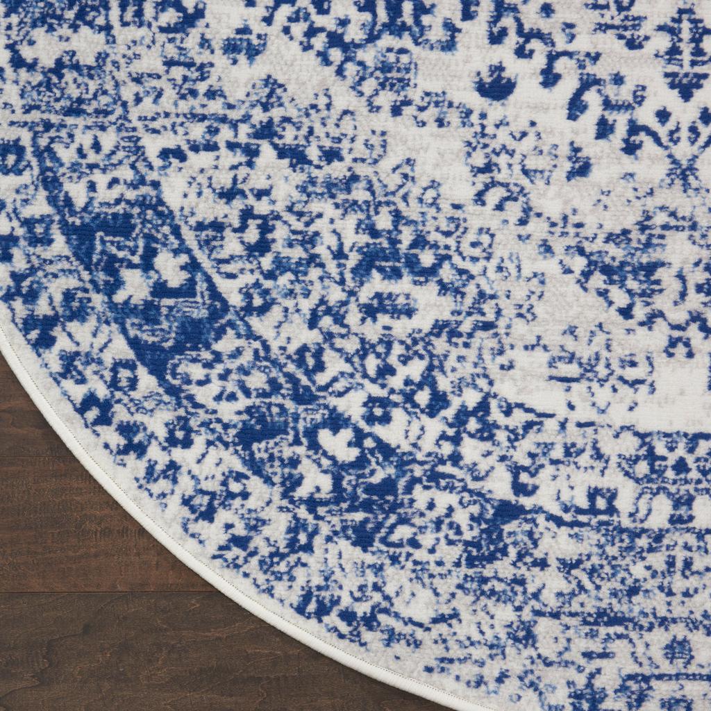 Nourison Home Whimsicle WHS15 Ivory Navy Indoor Round Area Rug - Farmhouse Power Loomed Machine Made Low Pile