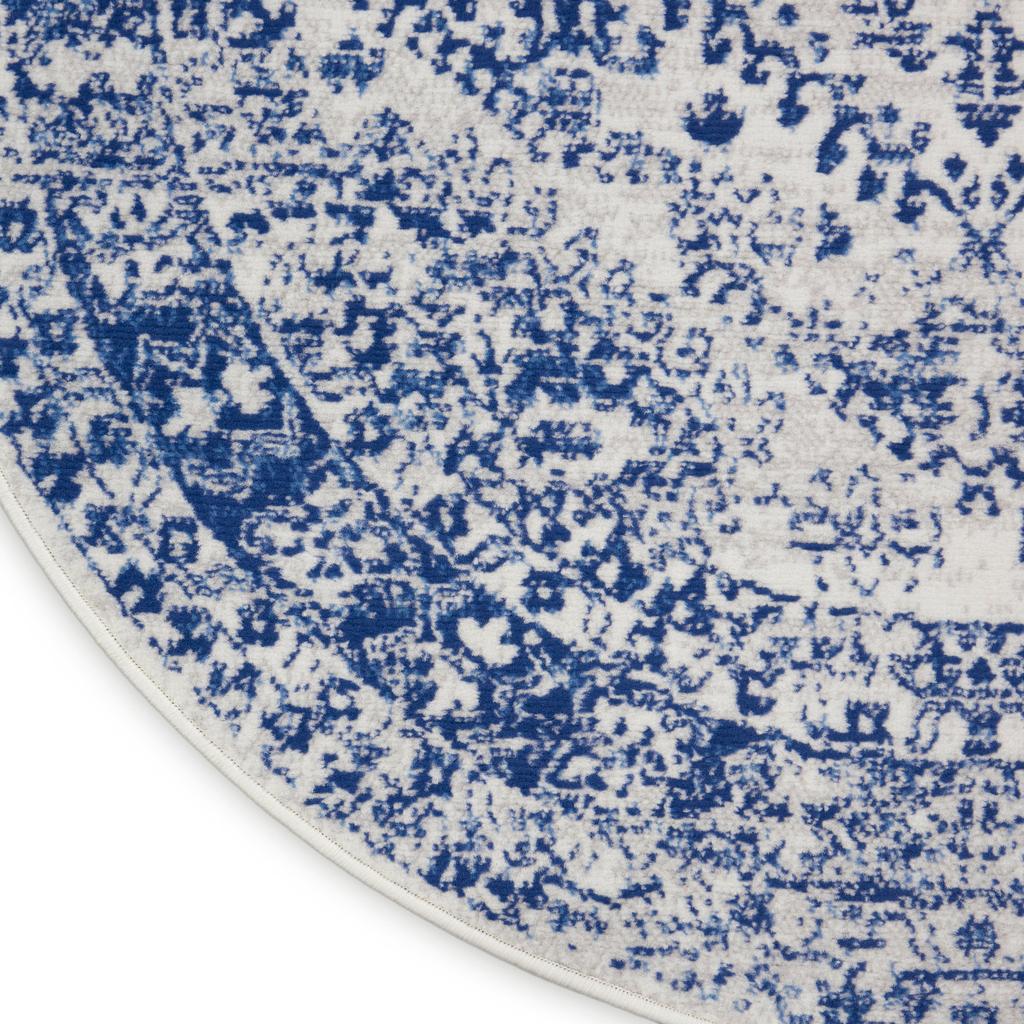 Nourison Home Whimsicle WHS15 Ivory Navy Indoor Round Area Rug - Farmhouse Power Loomed Machine Made Low Pile