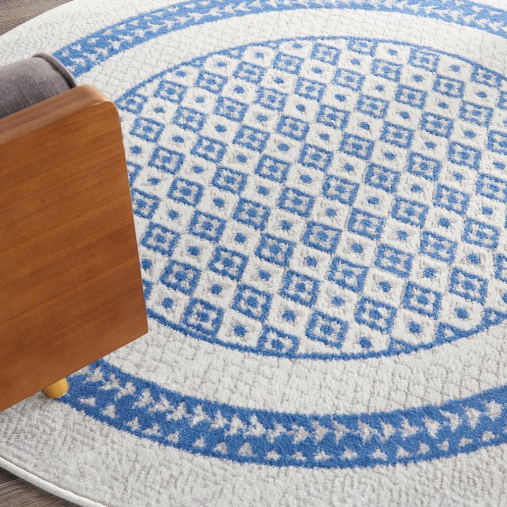 Nourison Home Whimsicle WHS13 Ivory Blue Indoor Round Area Rug - Farmhouse Power Loomed Machine Made Low Pile