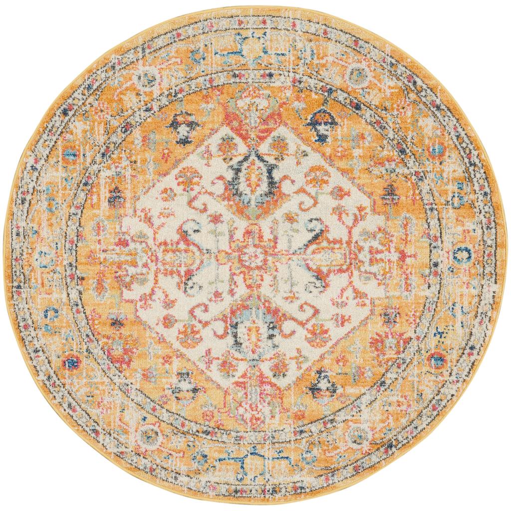 Nourison Home Passion PSN23 Ivory Yellow Indoor Round Area Rug - Bohemian Power Loomed Machine Made Medium Pile