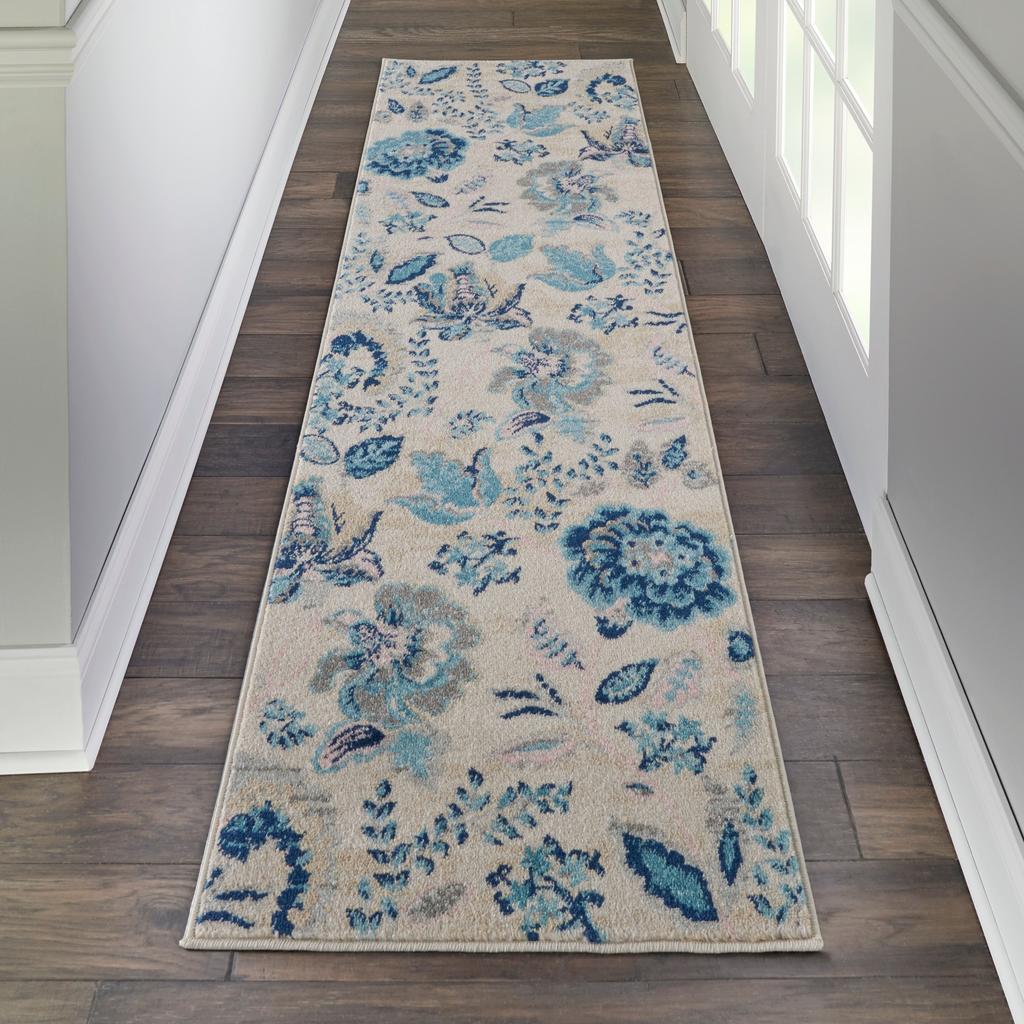 Nourison Home Tranquil TRA02 Ivory Light Blue Ivory/Light Blue Indoor Runner - Farmhouse Power Loomed Machine Made Medium Pile
