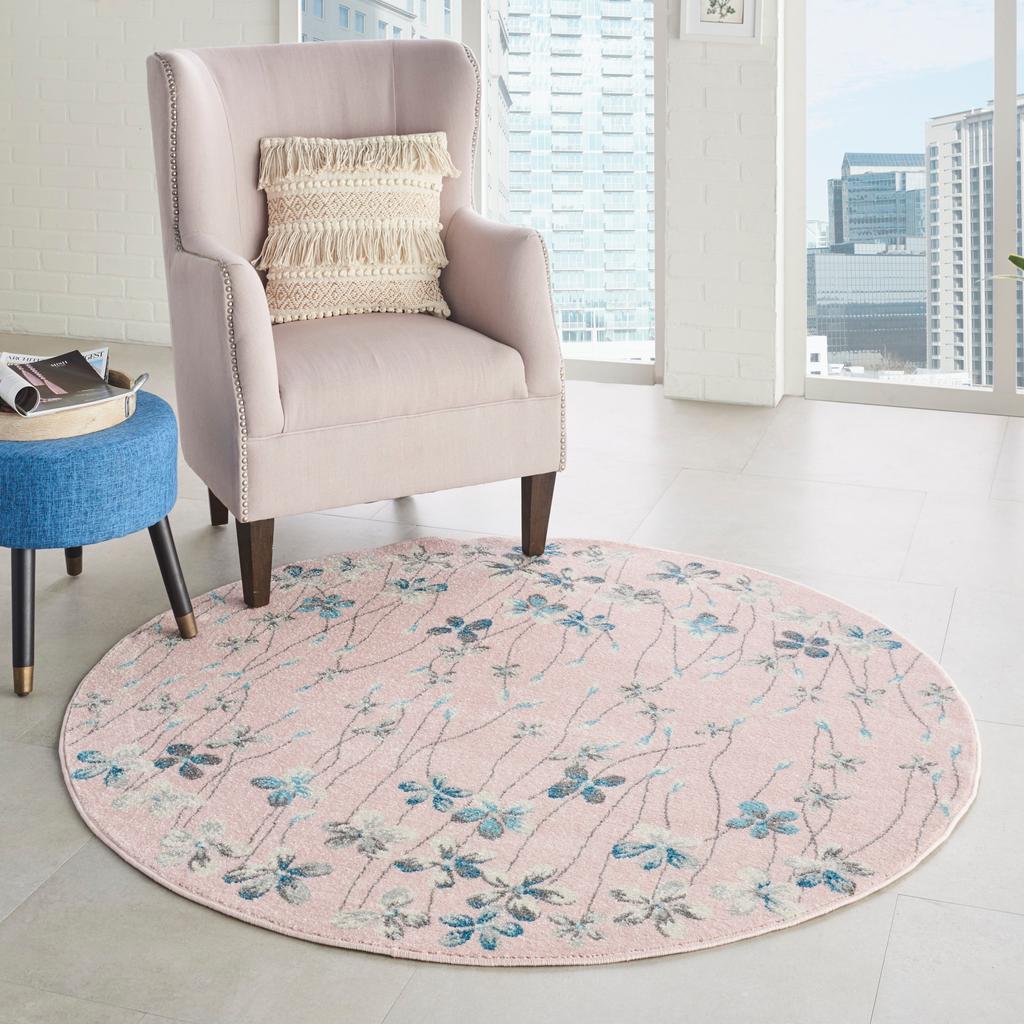 Nourison Home Tranquil TRA04 Pink Indoor Round Area Rug - Contemporary Power Loomed Machine Made Medium Pile
