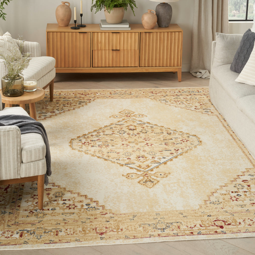 Nourison Home Grafix GRF43 Multicolor Indoor Rectangle Area Rug - Vintage Persian Rug with Cream Medallion Pattern