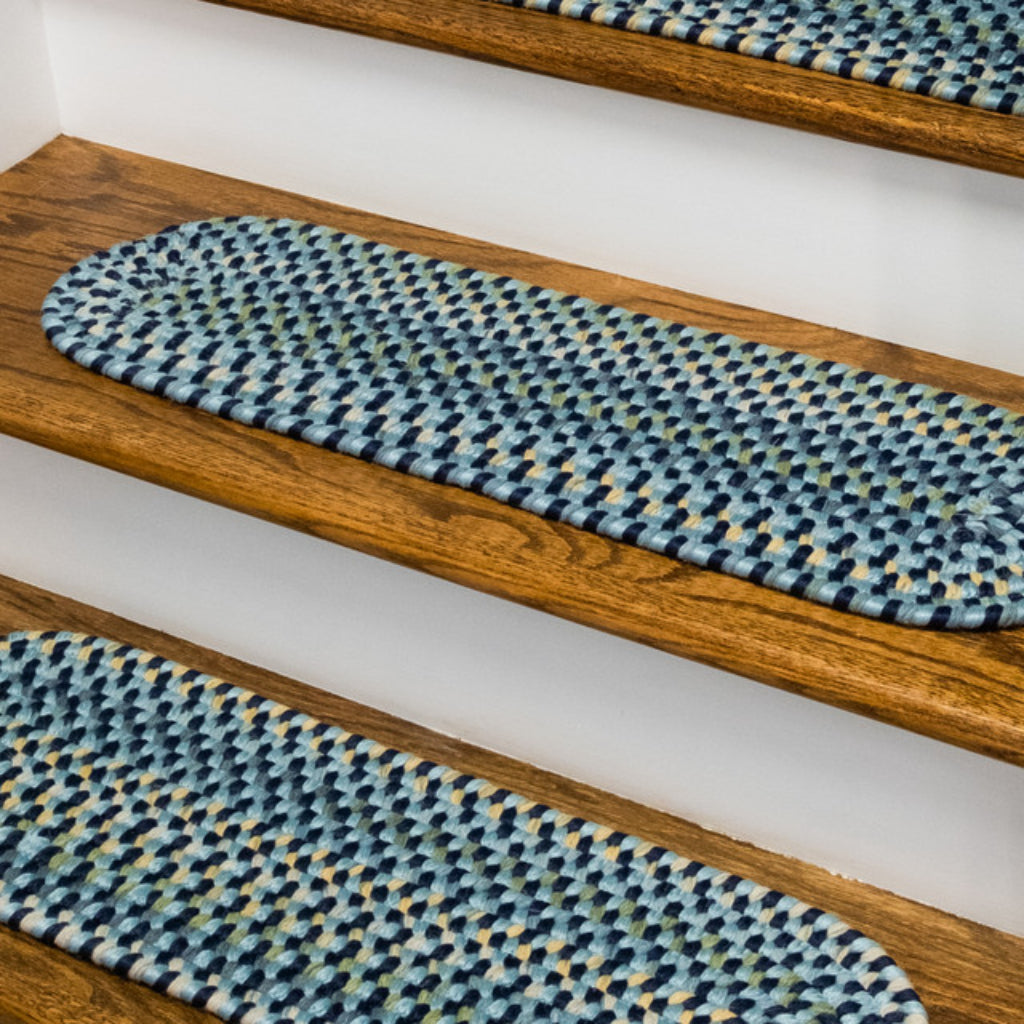 Colonial Mills Charlesgate Blue Handmade Oval Indoor Stair Tread - Trendy Braided Stair Tread with Modern Casual Design