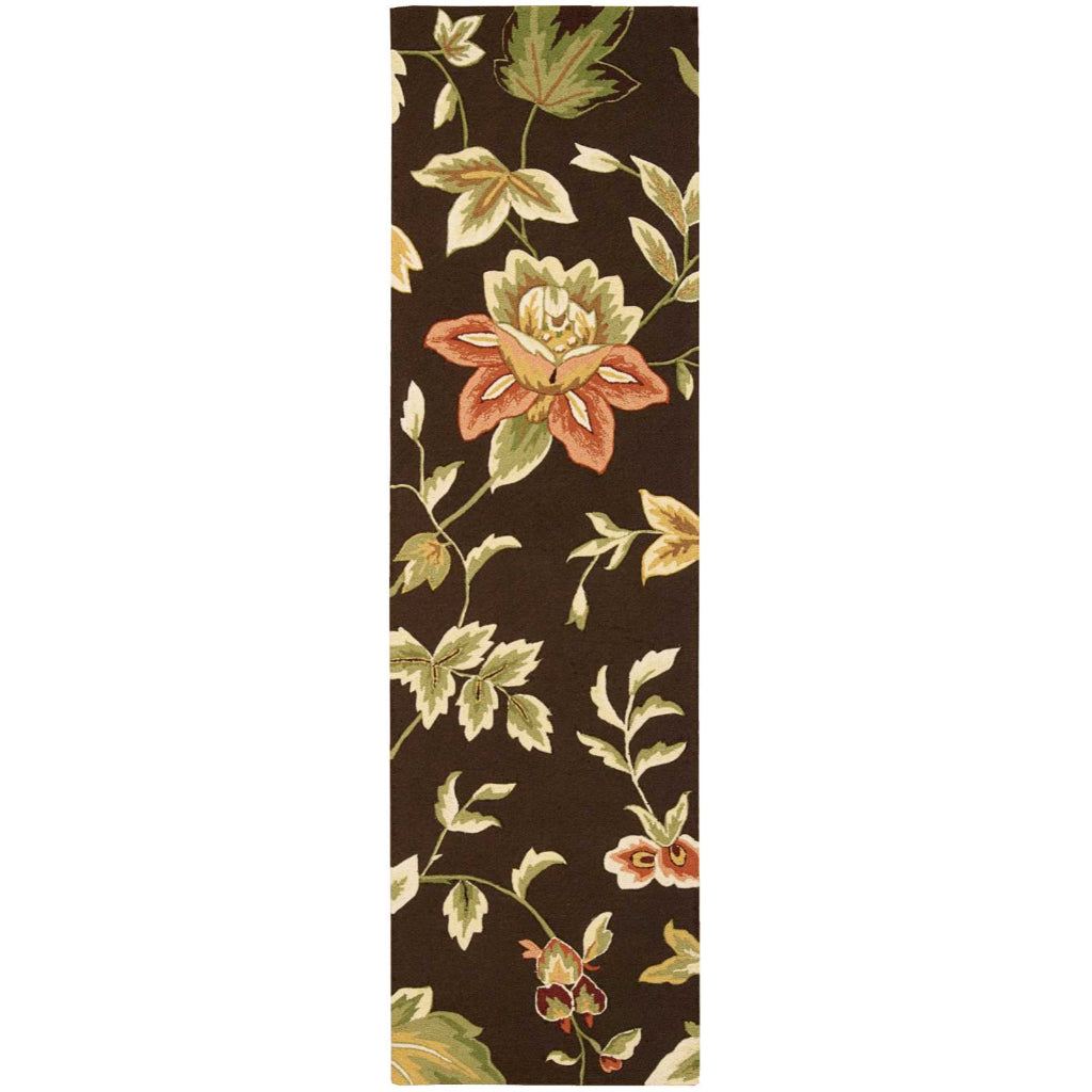 Nourison Home Fantasy FA11 Multicolor Indoor Runner - Hand Hooked Low Pile Floral Runner with Brown Background