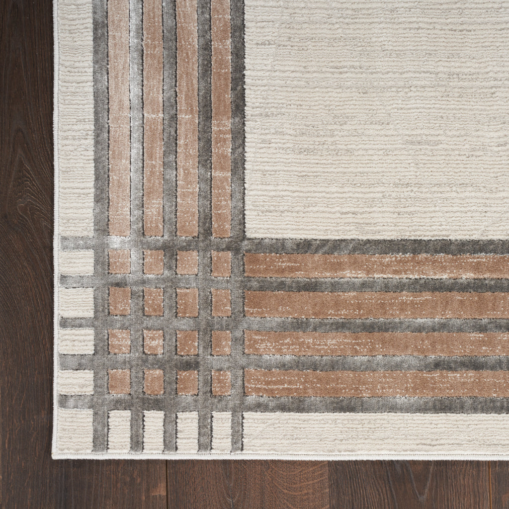 Nourison Home Desire DSR01 Beige Indoor Runner - Power Loomed Plush Pile Runner with Brown &amp; Gray Border