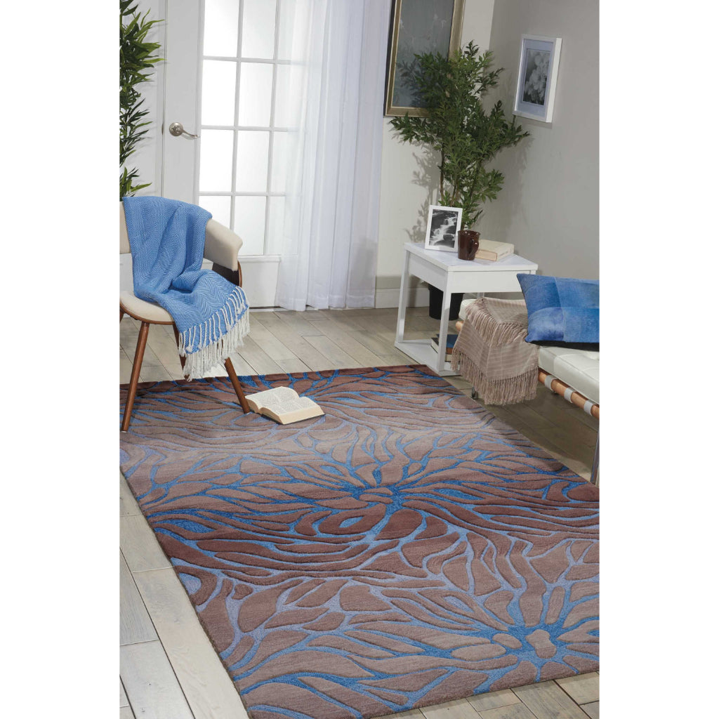 Nourison Home Contour CON25 Ocean Sand Indoor Rectangle Area Rug - Tufted Medium Pile Living Room Rug with Blue Floral Design-