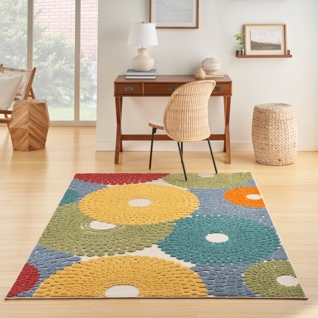 Nourison Home Aloha ALH29 Machine Made Multicolor Rectangle Area Rug - Stain Resistant Indoor/Outdoor Rug with Colorful Circle Pattern-